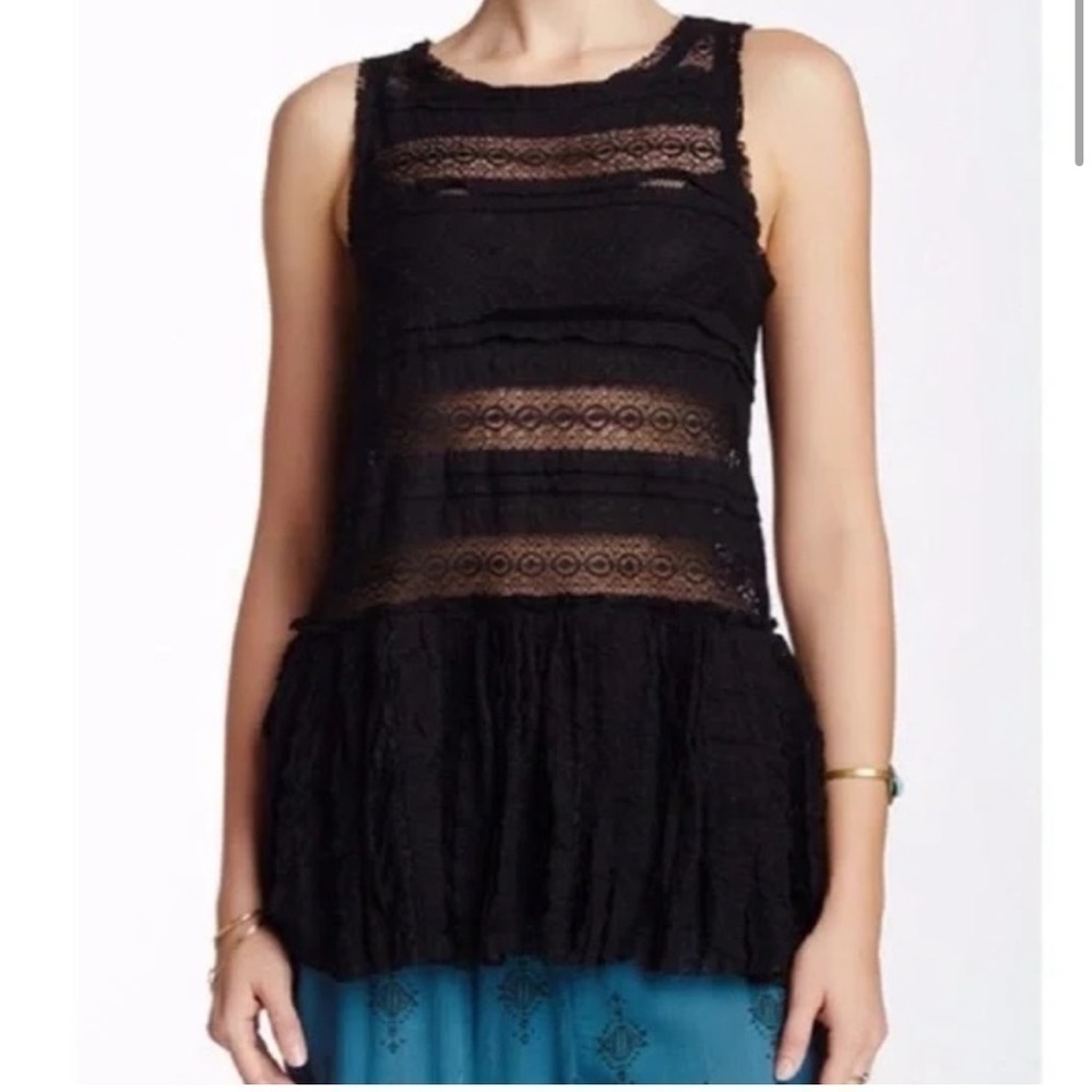 Intimately Free People Black Pucker Lace Tank Top Size Small Bohemian Minimalist